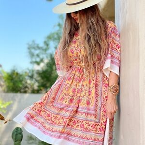 PAX PHILOMENA 'Sedona' Dress Kaftan As Seen In Southern Living Cotton OS/ALL